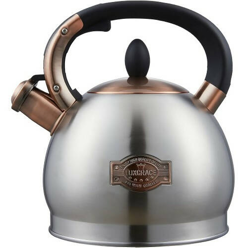 LUXGRACE 2.8 QT 茶壺，帶矽膠手柄的哨聲茶壺，不銹鋼爐灶（銀色） - T04