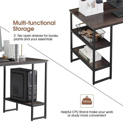 電腦桌，120 x 60 公分雙面辦公桌，附 3 層架子，CPU 支架，適合家庭、臥室、辦公室