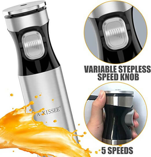 A-KISSEE Multi-Speed Corded Immersion Hand Blender,Stainless Steel Stick Blender (BPA-Free)