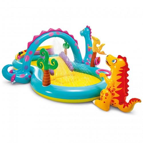 Children Kids Outdoor Dinoland Inflatable Kiddie Pool Center with Slide for Ages 3+ 131 x 90 x 44