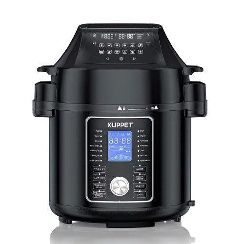 KUPPET 2 in 1 Electric Pressure Cooker with Air Fryer Lid, 17 Preset Cooking Functions, 6 Quart, Stainless Steel Slow Cooker, Rice Cooker, Steamer, Saute, Yogurt Maker