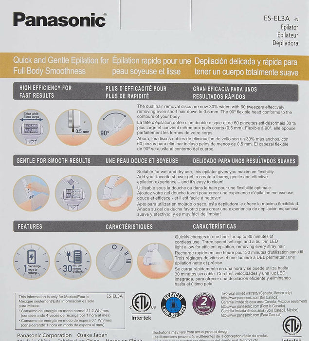Panasonic ES-EL3A-N Wet/Dry Epliator (Refurbished)