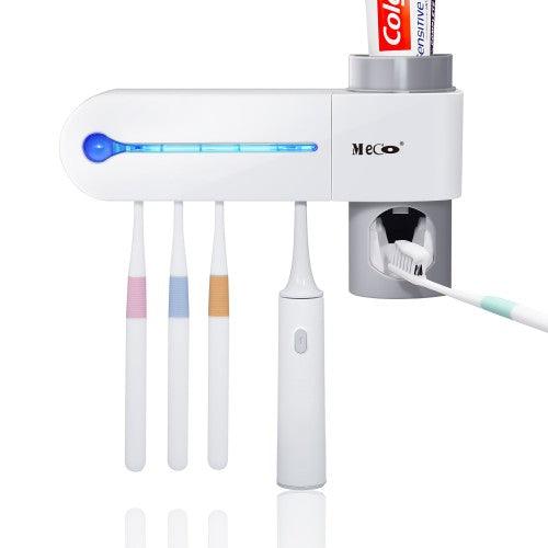 紫外線牙刷架，牙膏分配器，帶5個牙刷消毒器支架牆，用於家庭浴室