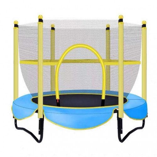 Toytexx兒童戶外蹦床套裝，包括跳板，軟墊網柱，安全網和邊緣蓋100公斤 - 藍色