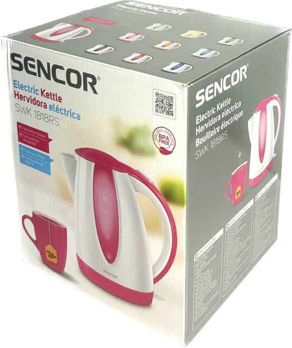 Sencor SWK1818RS 1.8L 電熱水壺，帶電源線儲存底座和自動關閉功能，粉紅色