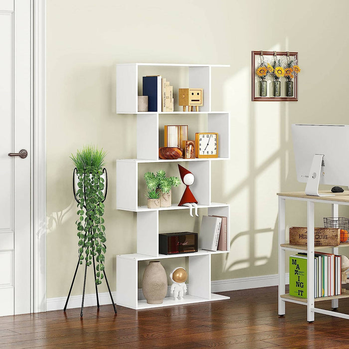 HOMEFORT 5-Tier Modern Wood Bookcase, Open Shelf and Room Divider,White