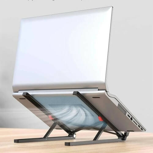 Aluminum Laptop Stand, Foldable Portable Notebook Stand with Adjustable Height, Ventilated Cooling for Laptops, Tablets, 10-17" Inches