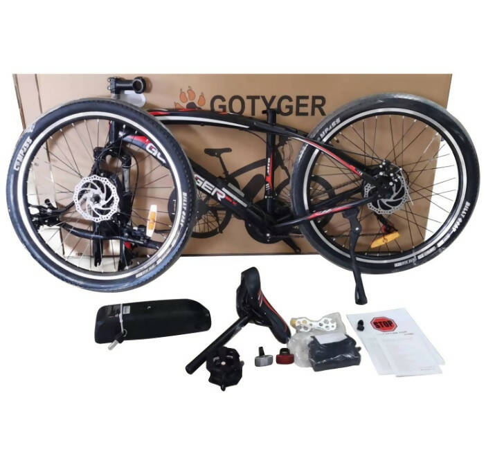 GoTyger GOTBY1082 Electric Mountain Bike with up to 100km Battery Life - Black (open Box, fully assembled)