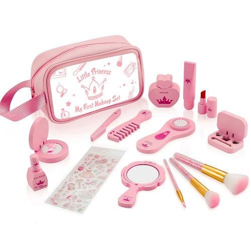 15PC Children Kids Princess Wooden Makeup Kit Pretend Play Roleplaying Set with Carry Bag