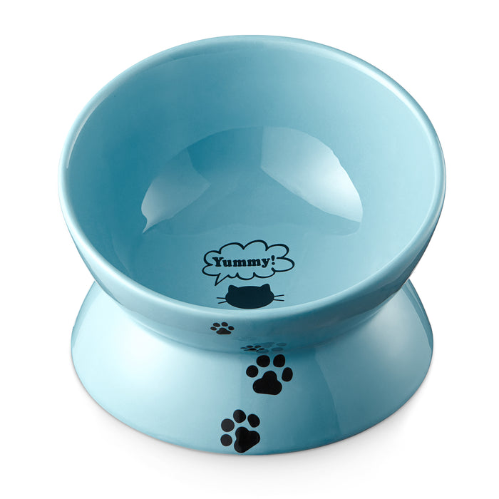 傾斜寬口高腳貓碗寵物碗藍色 防滑/易清潔 Cat Bowl，Blue
