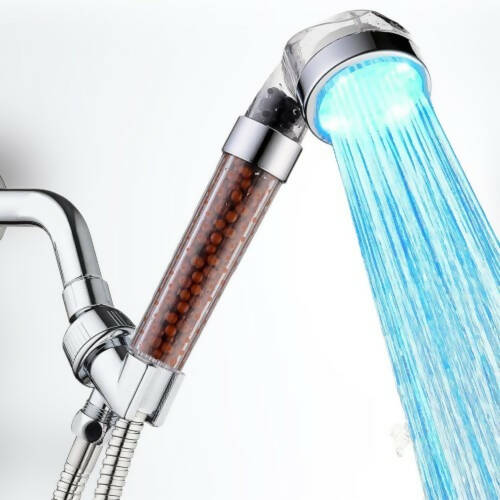 7色LED手持淋浴頭，附軟管和淋浴噴嘴