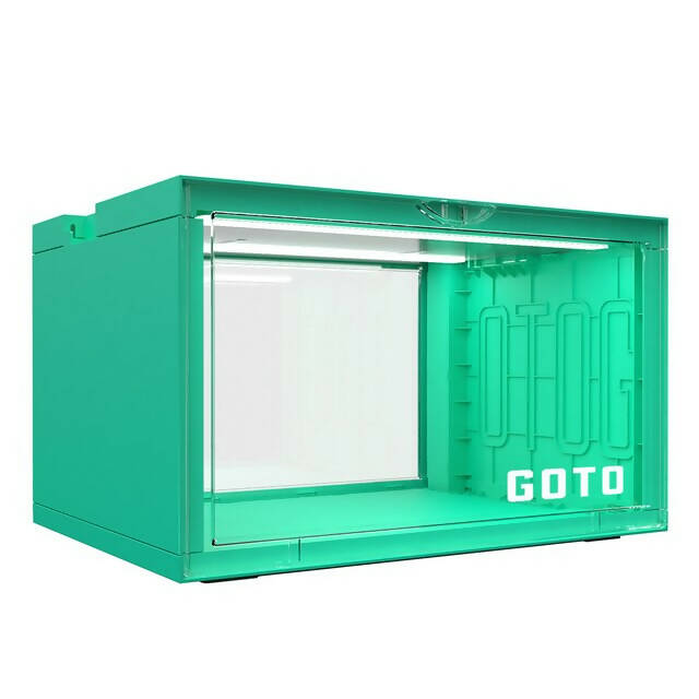GOTO 透明展示櫃，帶 LED 照明，適用於運動鞋、收藏品、人偶、珠寶 - 可堆疊收藏板條箱 - 綠色