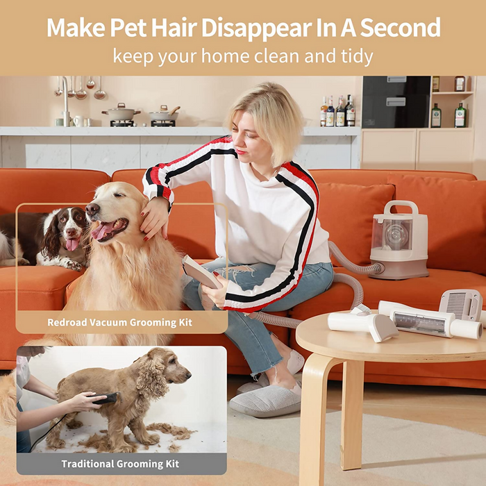 Redroad Pet P17 美容套件，狗毛真空吸力 99% 寵物毛髮，狗美容套件，帶 6 個專業寵物除毛工具，用於脫掉厚薄的狗貓寵物毛髮