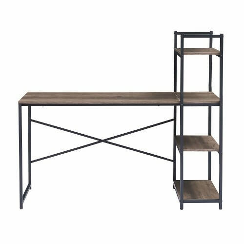 Reversible Office Desk with 4-Tier Shelves, CPU Stand for Home, Bedroom, Office