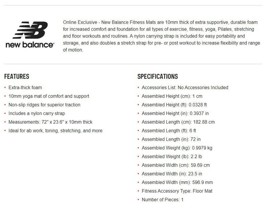New Balance 10mm Thick Fitness Mat