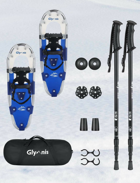 Glymnis Snowshoes Lightweight for Men Women , Aluminum Alloy Snow Shoes with Trekking Poles and Carrying Tote Bag, 30"