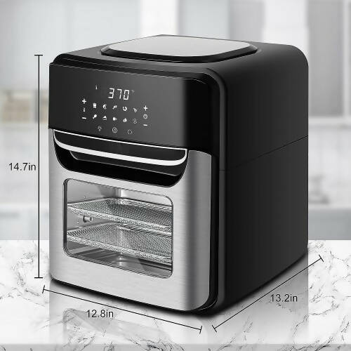 NUTRIFRYER 12.7Qt Air Fryer, 1700W Stainless Steel Convection Oven with 10 Preset Cooking Modes, LED Touch Screen, View Window, Accessories