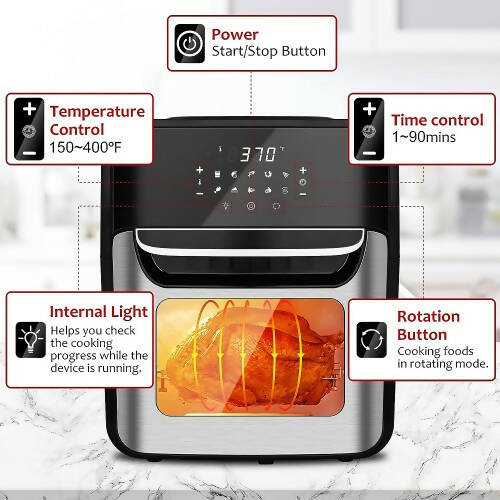 NUTRIFRYER 12.7Qt 空氣炸鍋、1700W 不銹鋼對流烤箱（帶 10 種預設烹飪模式）、LED 觸摸屏、觀察窗、配件