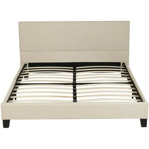 Upholstered Platform Bed Frame with Metal Frame, Linen Fabric Headboard