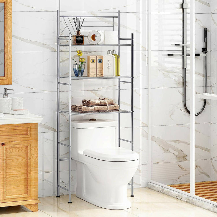 HOME BI 3 層浴室廁所儲物架，節省空間，銀色