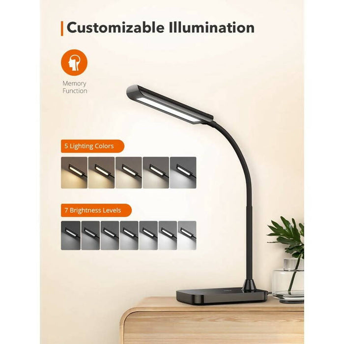 TaoTronics TT-DL11 Dimmable LED Desk Lamp with USB Charging Port, Flexible Gooseneck Table Lamp, 35 Lighting Modes, Black