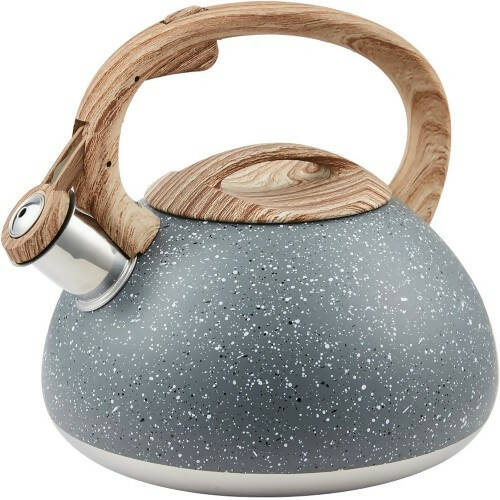 LUXGRACE 2.5 QT Tea Kettle, Whistling Tea Pot with Wood Pattern Handle, Stainless Steel for Stovetops - T02