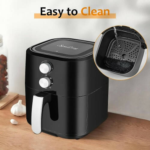 SyncLiving 4.8Qt Air Fryer, Compact Air Fryer with Dual Knob Control, Non-Stick Fry Basket, Auto Shut-Off, Recipe Book