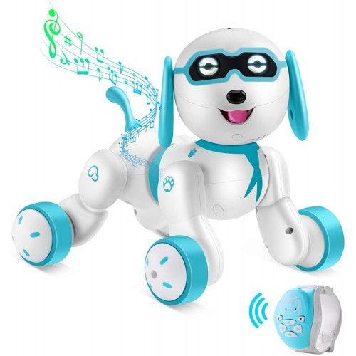 智慧機器人小狗狗寵物與LED眼睛，互動步行唱歌講故事與手錶遙控器