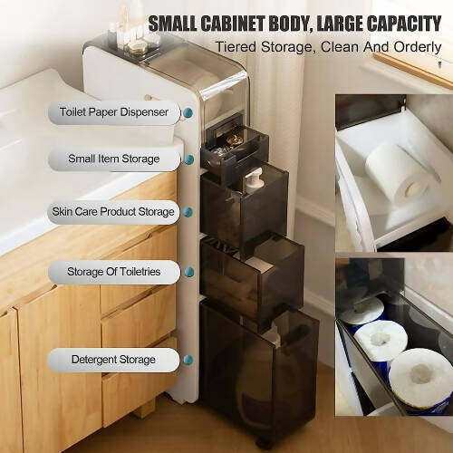 4-Tier Bathroom Storage Cabinet, Compact Beside Toilet Storage with Toilet Roll Holder