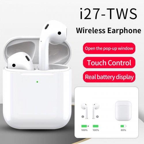 I27 TWS 5.0 藍牙耳機無線充電耳塞，帶彈出式顯示幕（僅限 iOS）