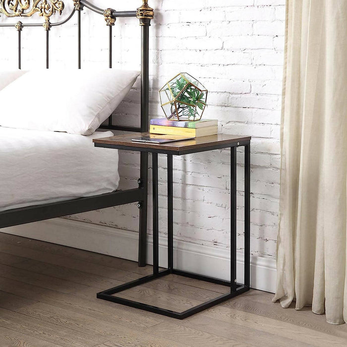 C-Shaped Side Table, Laptop Holder Table,Modern Sofa Side Table Snack Table with Wood Tray/Portable End Table for Living Room