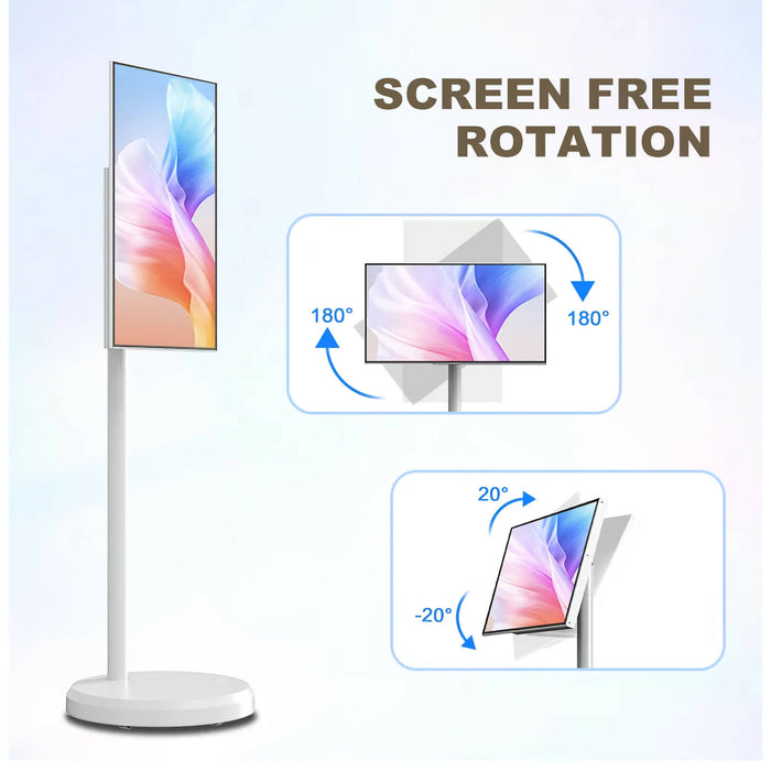 21.5 Inch Mobile Smart Display, 1080 x 1920 IPS Rotating Smart Screen Monitor with Touch Display, Full Swivel Rotation, Android 12 OS, 6GB Ram, 128GB Storage