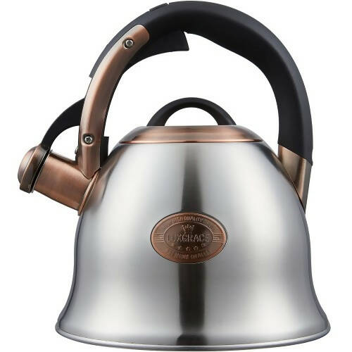 LUXGRACE 2.2 QT 茶壺，帶矽膠手柄的哨聲茶壺，不銹鋼爐灶 - T03