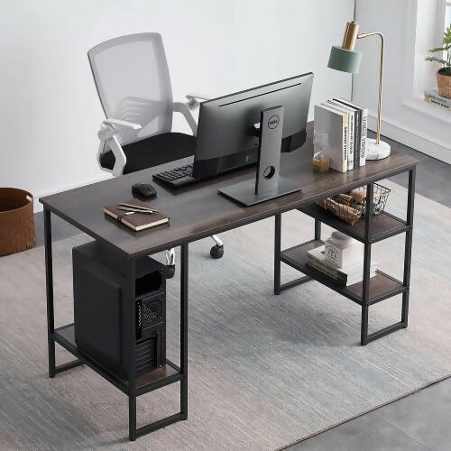 電腦桌，120 x 60 公分雙面辦公桌，附 3 層架子，CPU 支架，適合家庭、臥室、辦公室