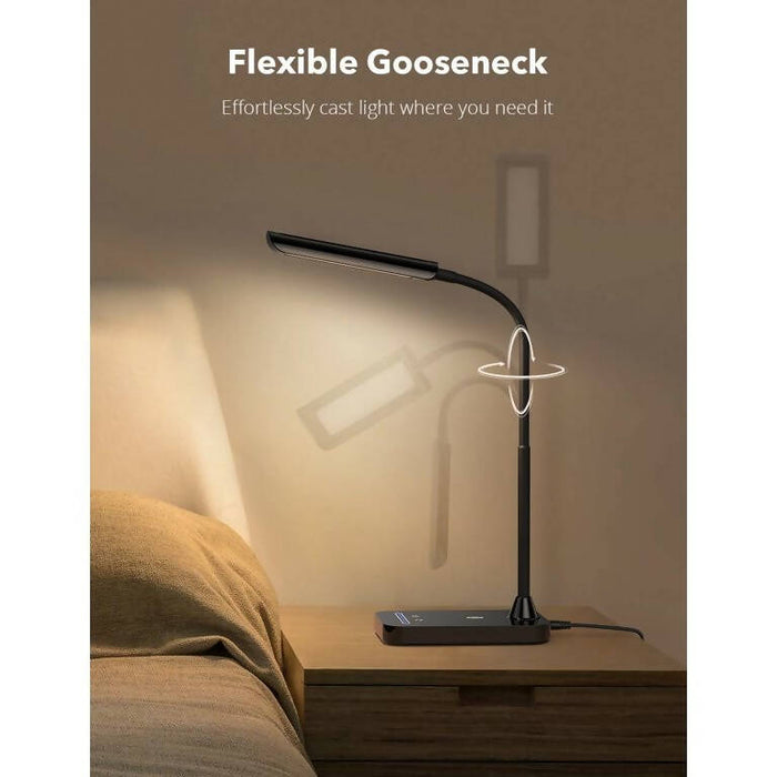 TaoTronics TT-DL11 Dimmable LED Desk Lamp with USB Charging Port, Flexible Gooseneck Table Lamp, 35 Lighting Modes, Black