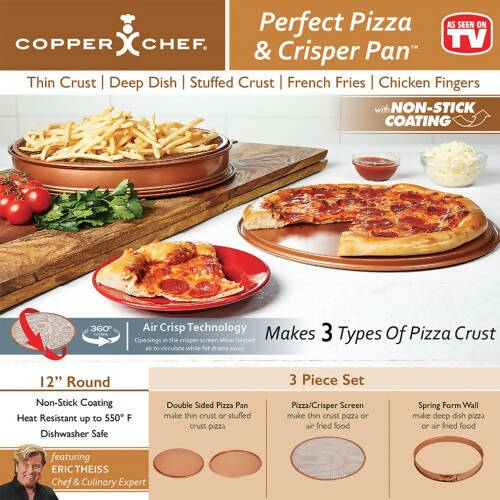 COPPER CHEF 12 inch Pizza & Crisper Pan Set, 3-PC Pizza Pan Set