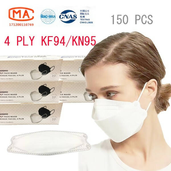 KF94/KN95 4 Ply Respirator Mask ( 150 PCS )-White( FREE SHIPPING)