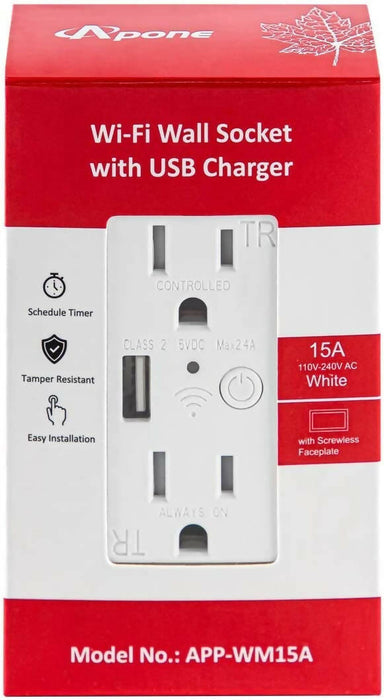 Apone Smart WiFi Wall Socket with USB Charging Port WM15A