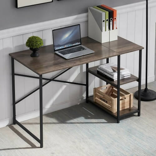 Computer Desk, Office Study Gaming Table Laptop Desk with 2 Tier Shelf, Metal Frame, for Home, Bedroom, Office