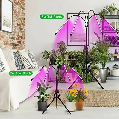 VGI LED室內植物植物生長燈，帶支架的全光譜植物燈（可調節三腳架15-47英寸）和植物夾式
