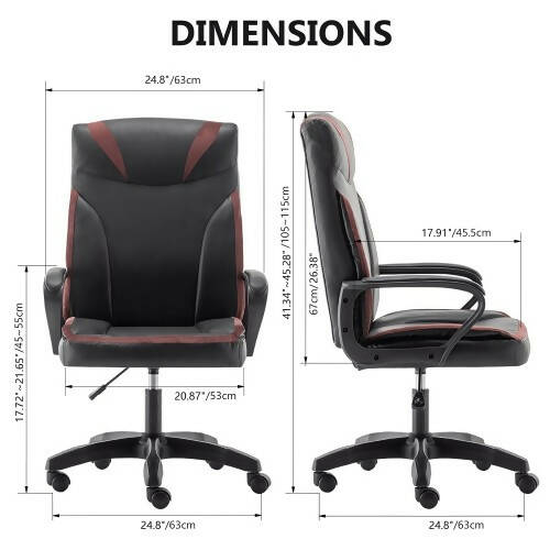 Ergonomic Gaming Chair, Adjustable Office Swivel Chair with PU Leather, Lumbar Support, Adjustable Armrests, 330lb Max Capacity for Kids, Adults, Home, Office, Gaming