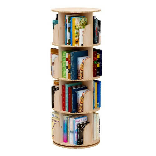 4 Tier Rotating Bookshelf, 360° Solid Wood Rotating Stackable Shelves Bookshelf