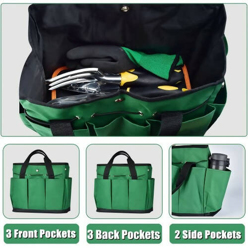Multi-Purpose Canvas Bag, Garden Tool Bag with 8 Deep Pockets, Snap Close Top