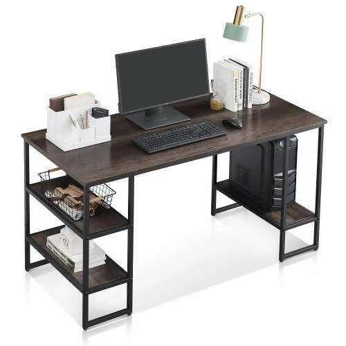 Computer Desk, 140 x 60cm Reversible Office Desk with 3-Tier Shelves, CPU Stand for Home, Bedroom, Office