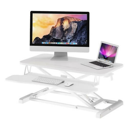 80cm可轉換辦公桌轉換、高度可調坐站立板、雙顯示器筆記型電腦工作站，帶寬鍵盤托盤，適合家庭、辦公室