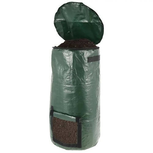 有機堆肥袋，80 x 40 厘米大容量 PE 發酵垃圾袋帶蓋，適用於廚房、花園、庭院、戶外堆肥（深綠色）