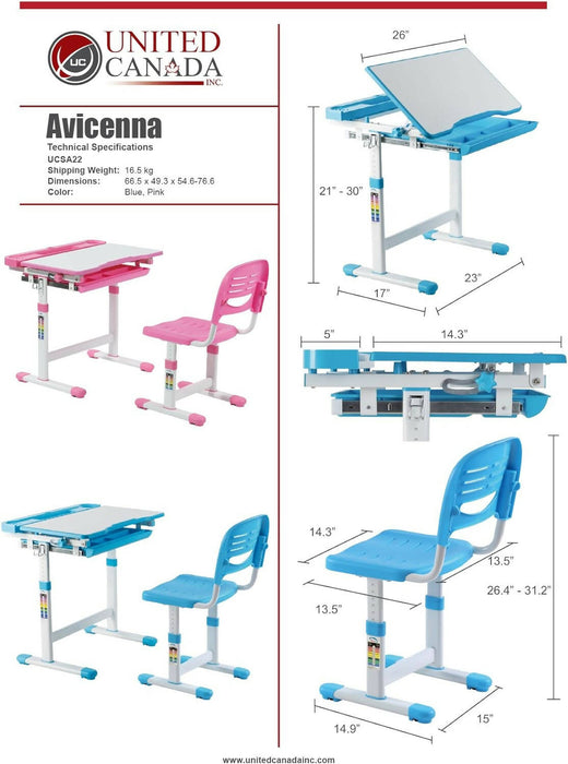 AVICENNA – 可調式兒童書桌和椅子 - 藍色